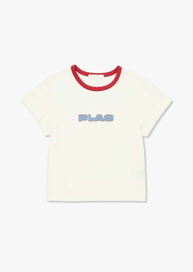 [앨리스펑크 pick&#039;s]컬러 포인트 로고 크롭 티셔츠 화이트