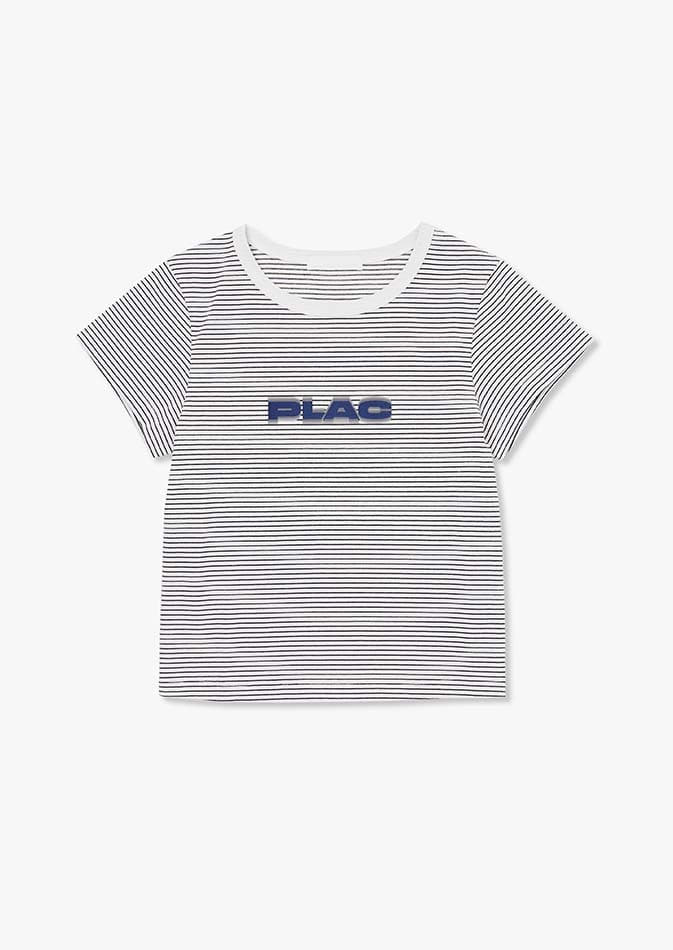 [앨리스펑크 pick&#039;s]스트라이프 로고 크롭 티셔츠 화이트