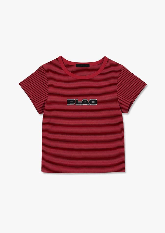 [앨리스펑크 pick&#039;s]스트라이프 로고 크롭 티셔츠 레드